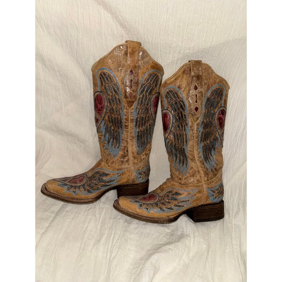 Corral Women's Heart Wings western boots snip toe distressed leather size 6 - Picture 2 of 12